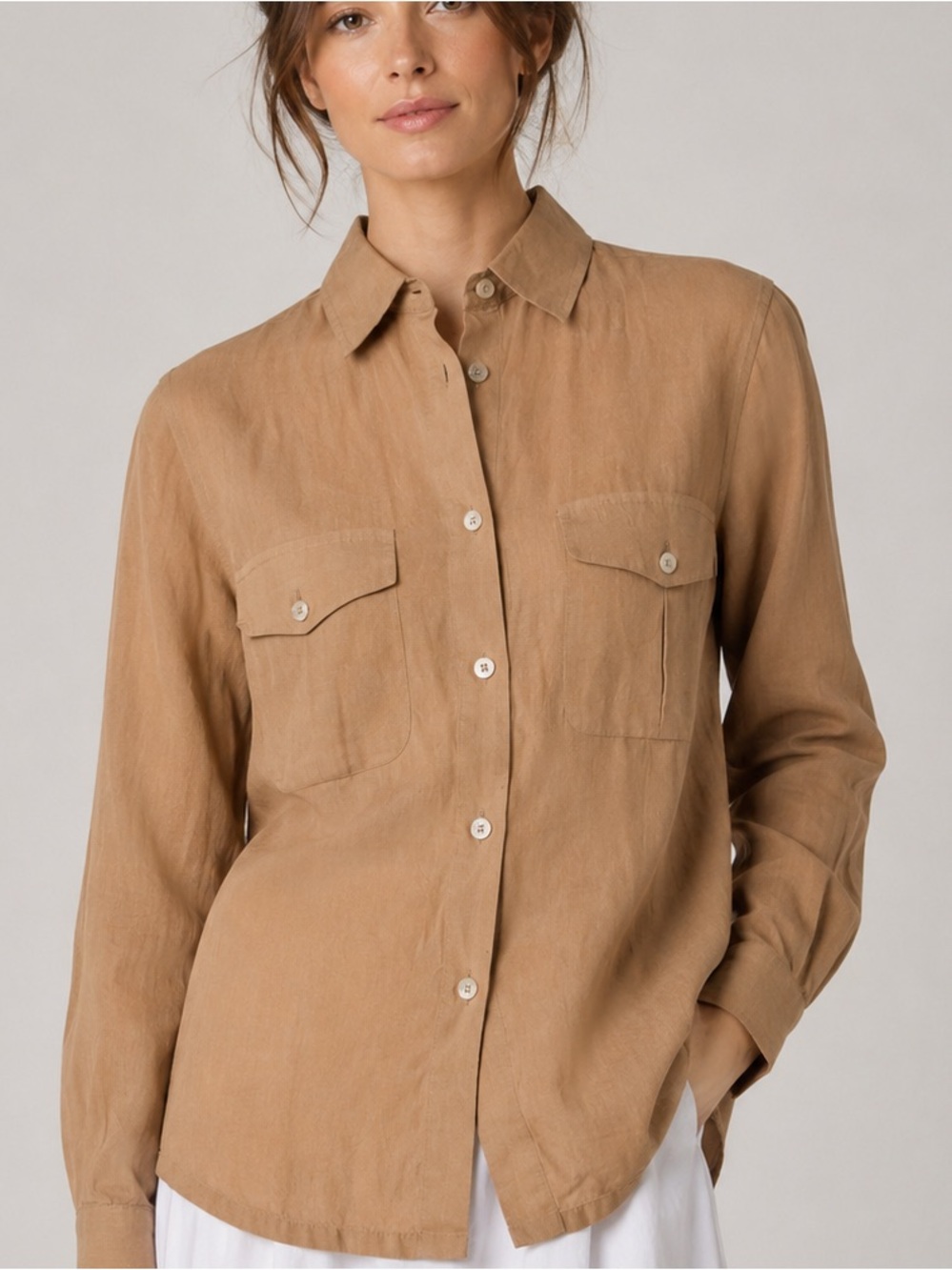 Max Mara 100% Linen Button Front Shirt Long Sleeve Collared Top Size M US 6